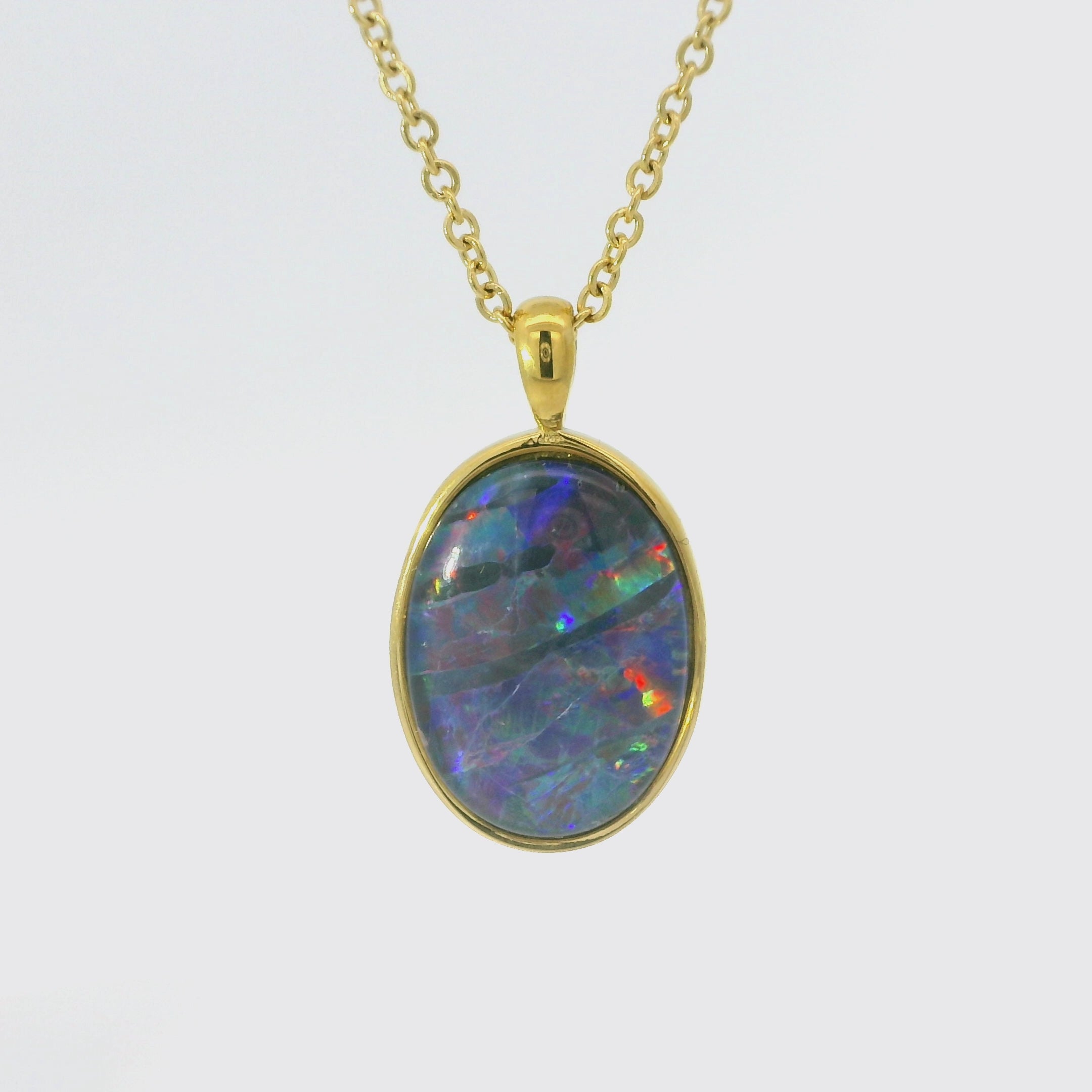 Triplet Opal Pendant in Gold Plated Stainless Steel - Multicolour