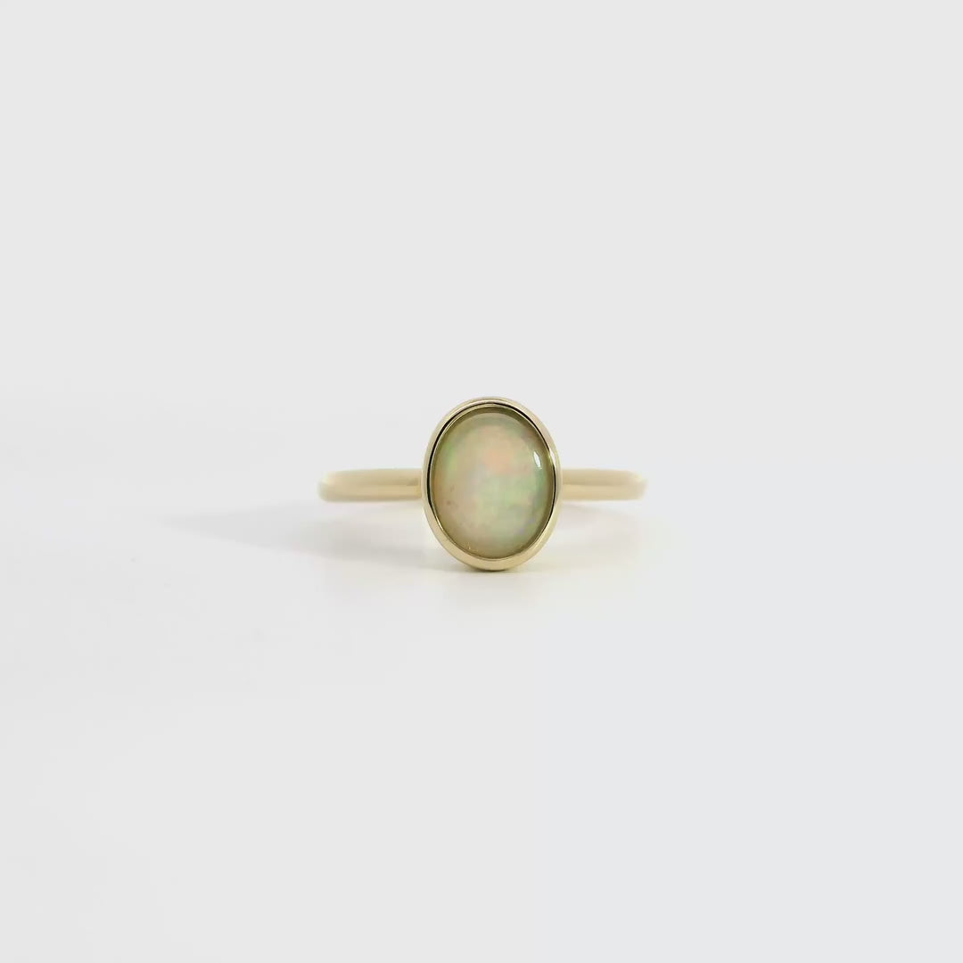 Dark Opal Ring in 14K Yellow Gold - Green-Blue