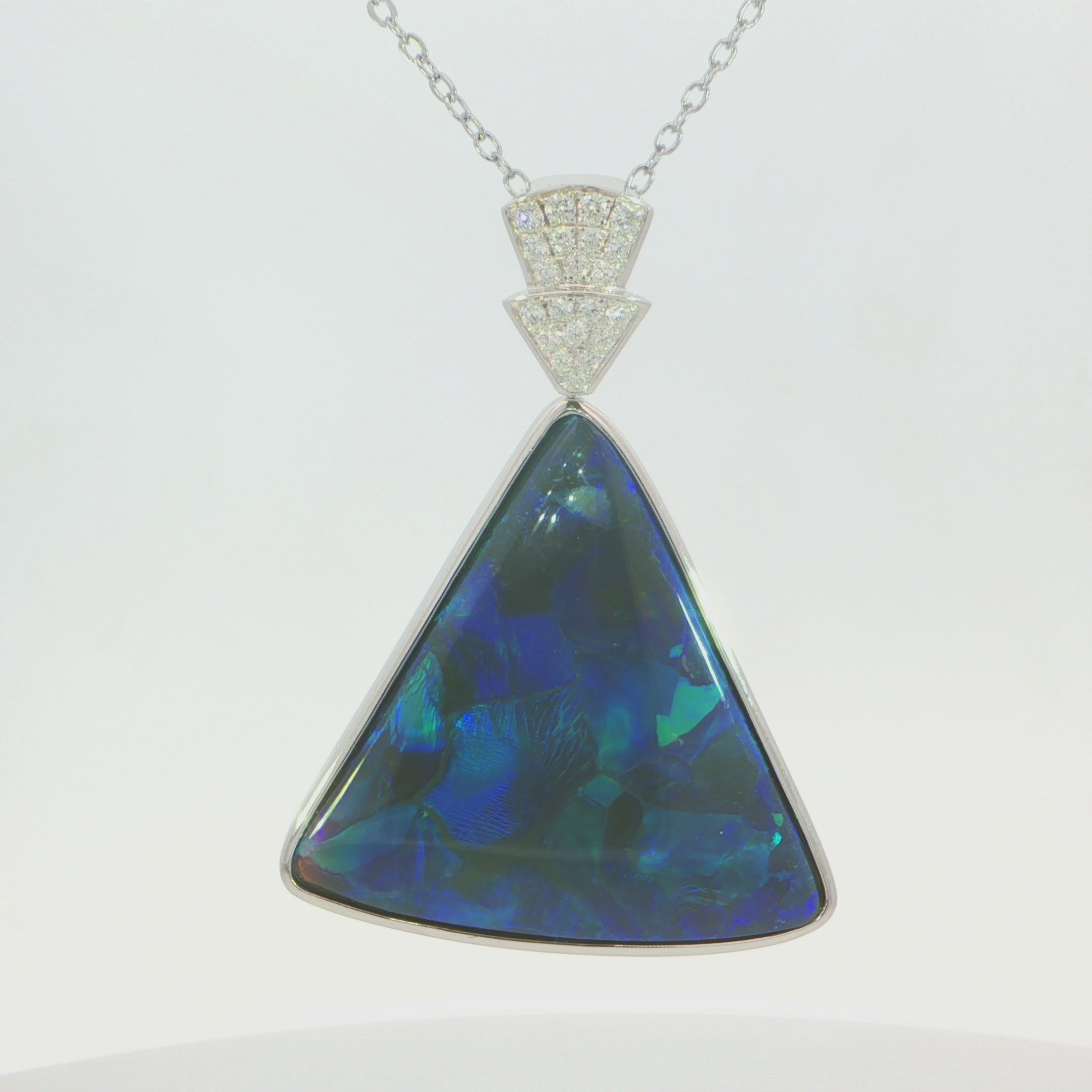 Australian Black Opal Pendant in 925 Sterling Silver with Diamonds - Blue-Green