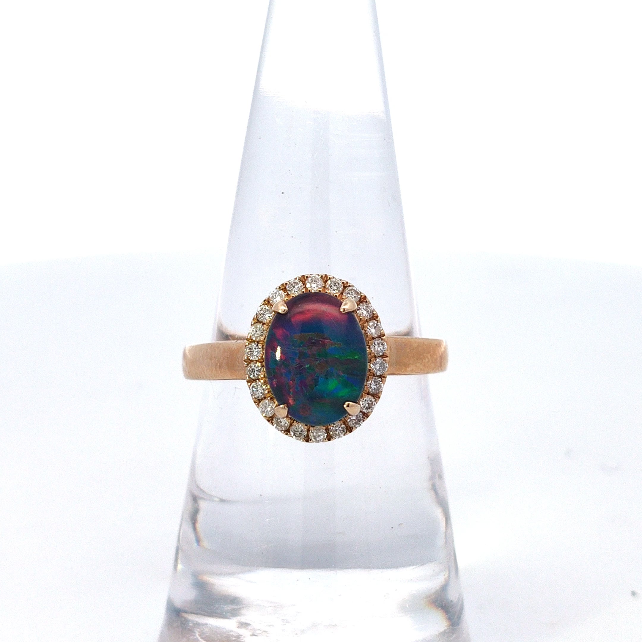 Australian Triplet Opal in 9K Yellow Gold with Diamonds - Multicolour