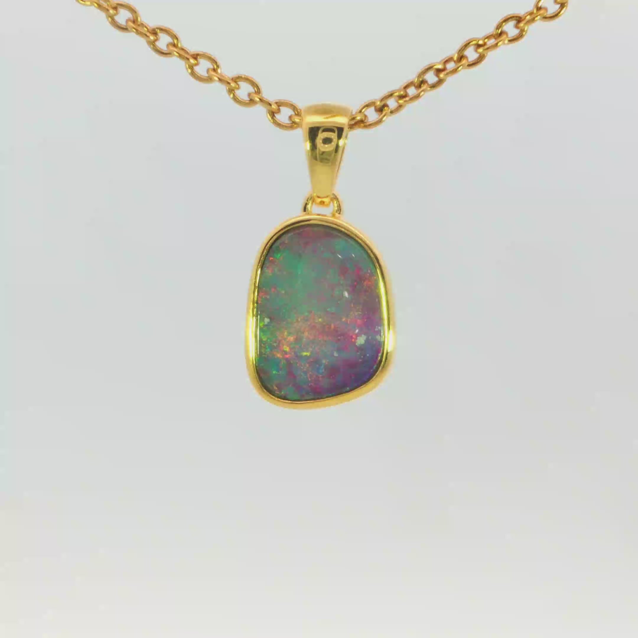 Australian Doublet Opal Pendant set in Gold Plated Sterling Silver - Multicolour