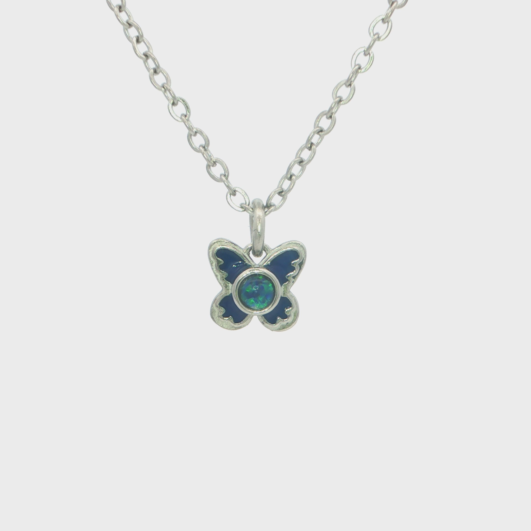 Triplet Opal Butterfly Pendant set in Stainless Steel - Blue and Green