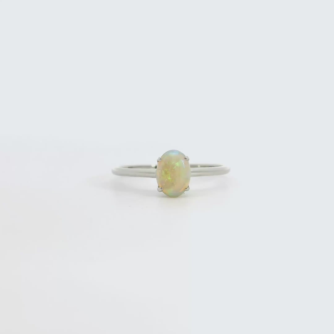 Light Opal Ring in 9K White Gold - Green-Blue
