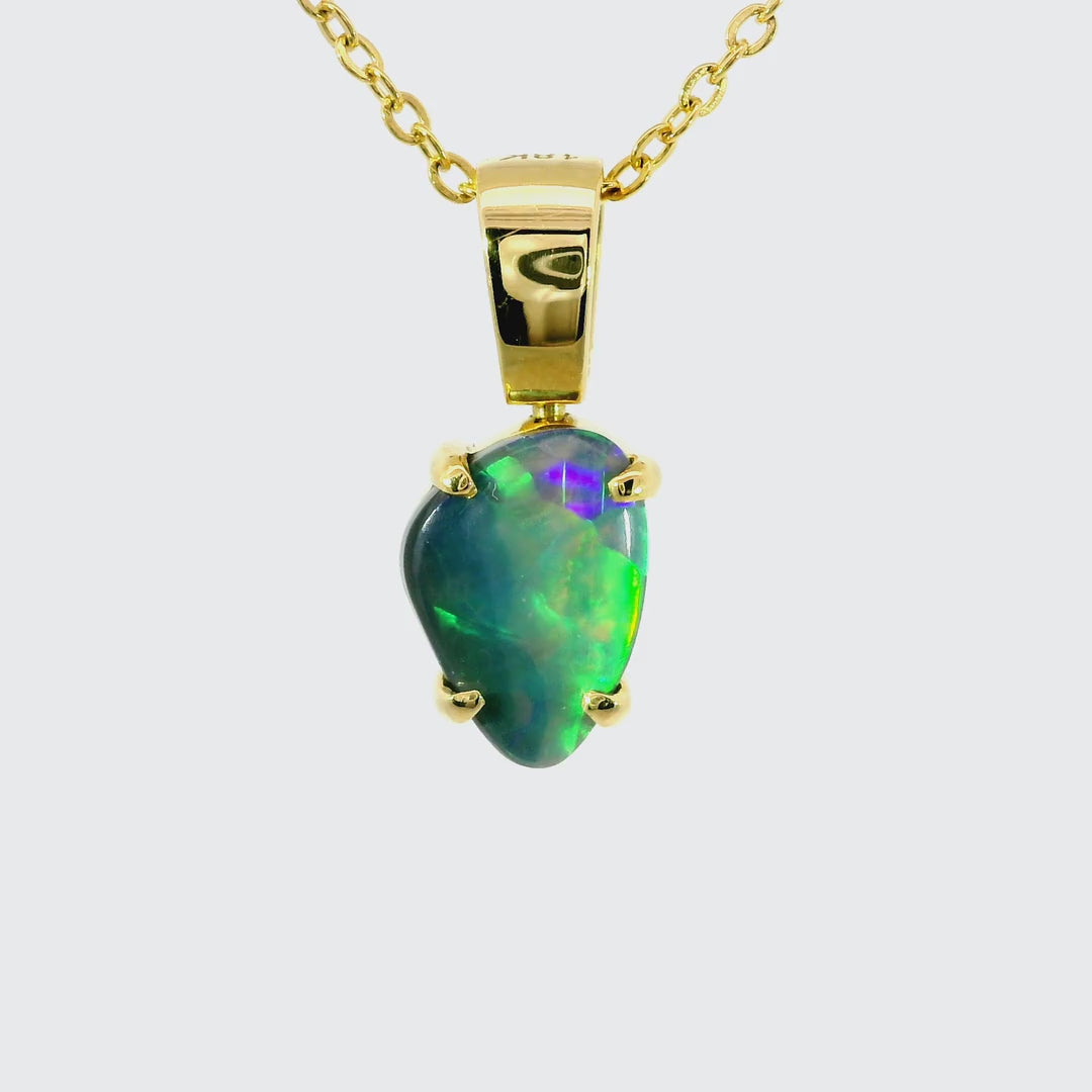 Black Opal Pendant in 18K Yellow Gold - Green-Blue