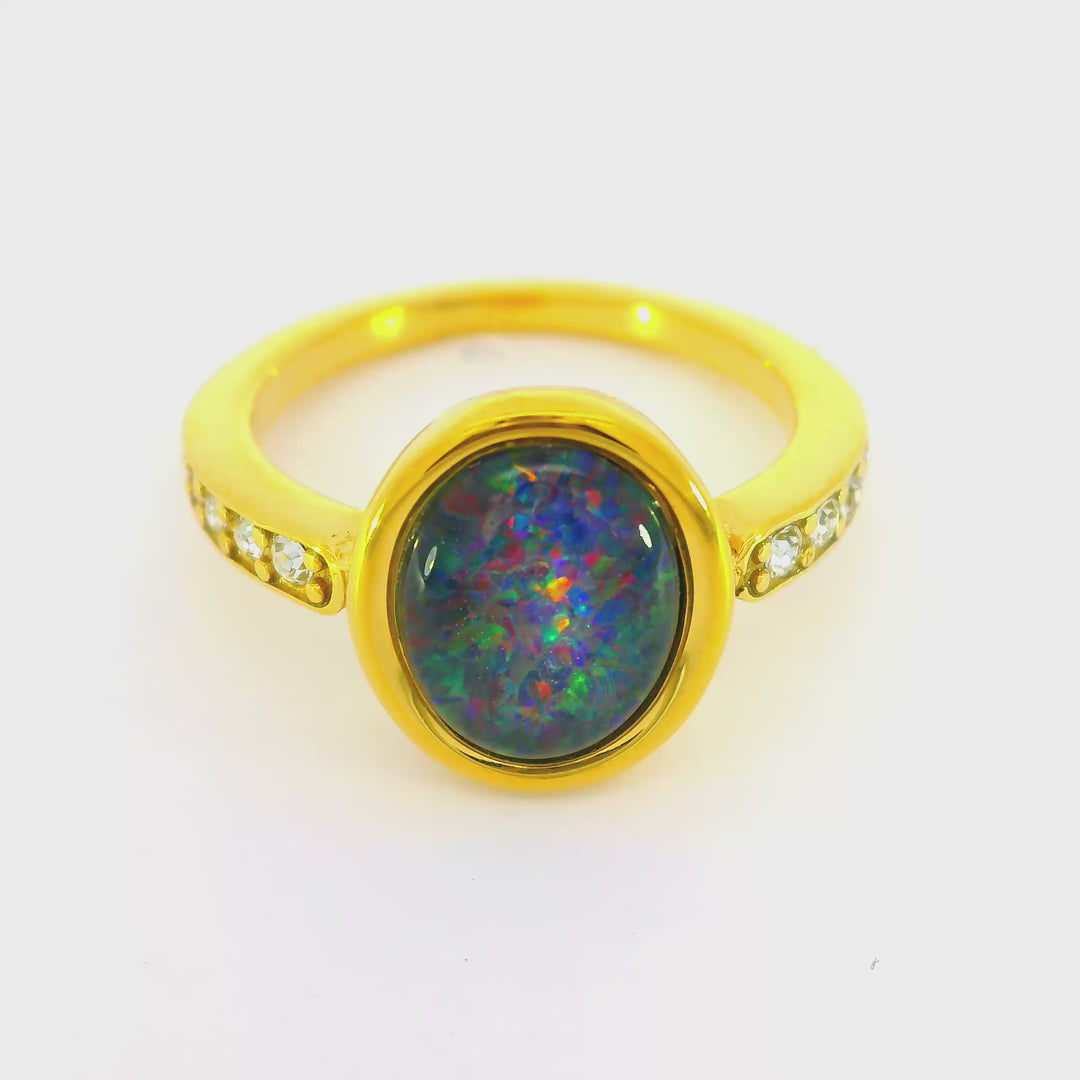 Video of a Triplet Opal Ring in Gold Plated Stainless Steel - Multicolour - Australian Opal Cutters and Pearl Divers