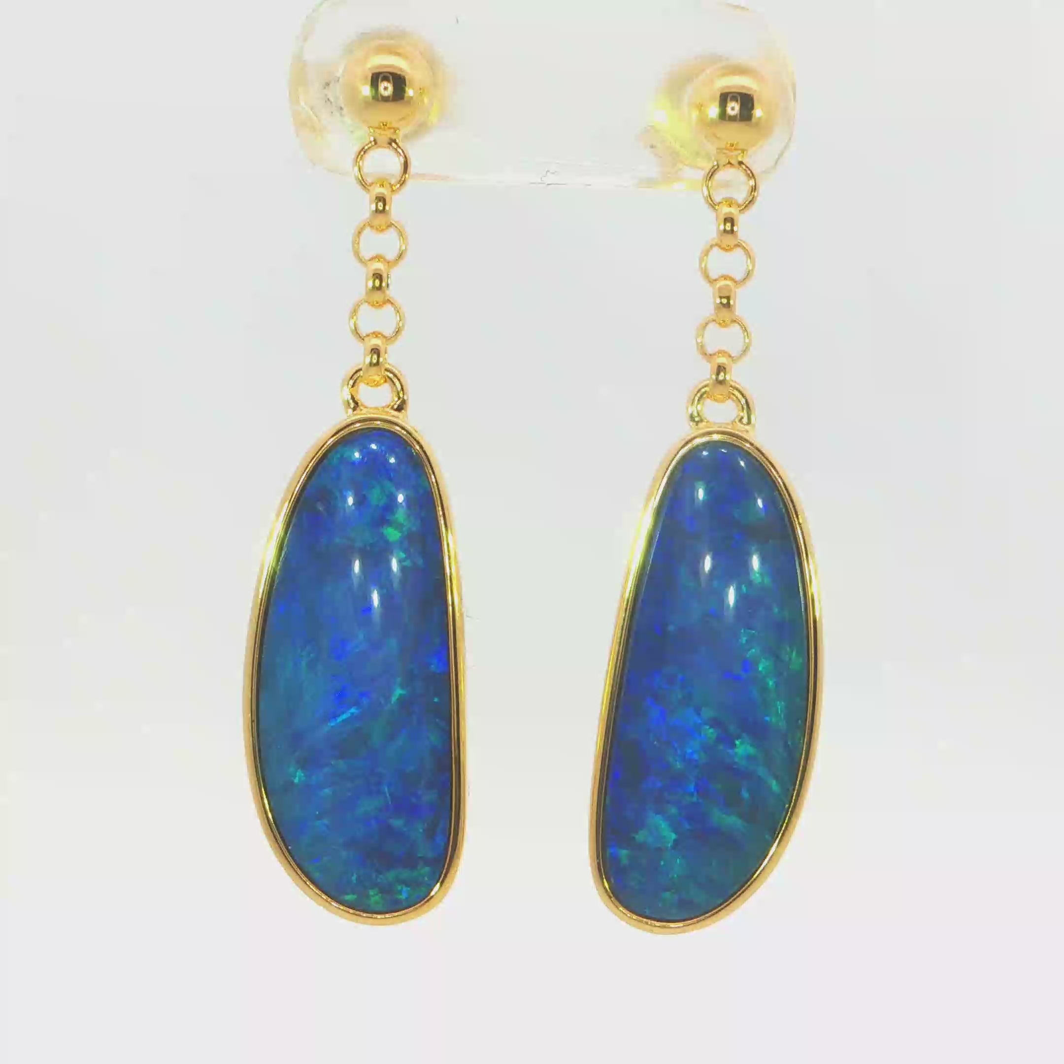 Australian Doublet Opal Drop Earrings Blue 925 Gold Plated Long Opal Earrings