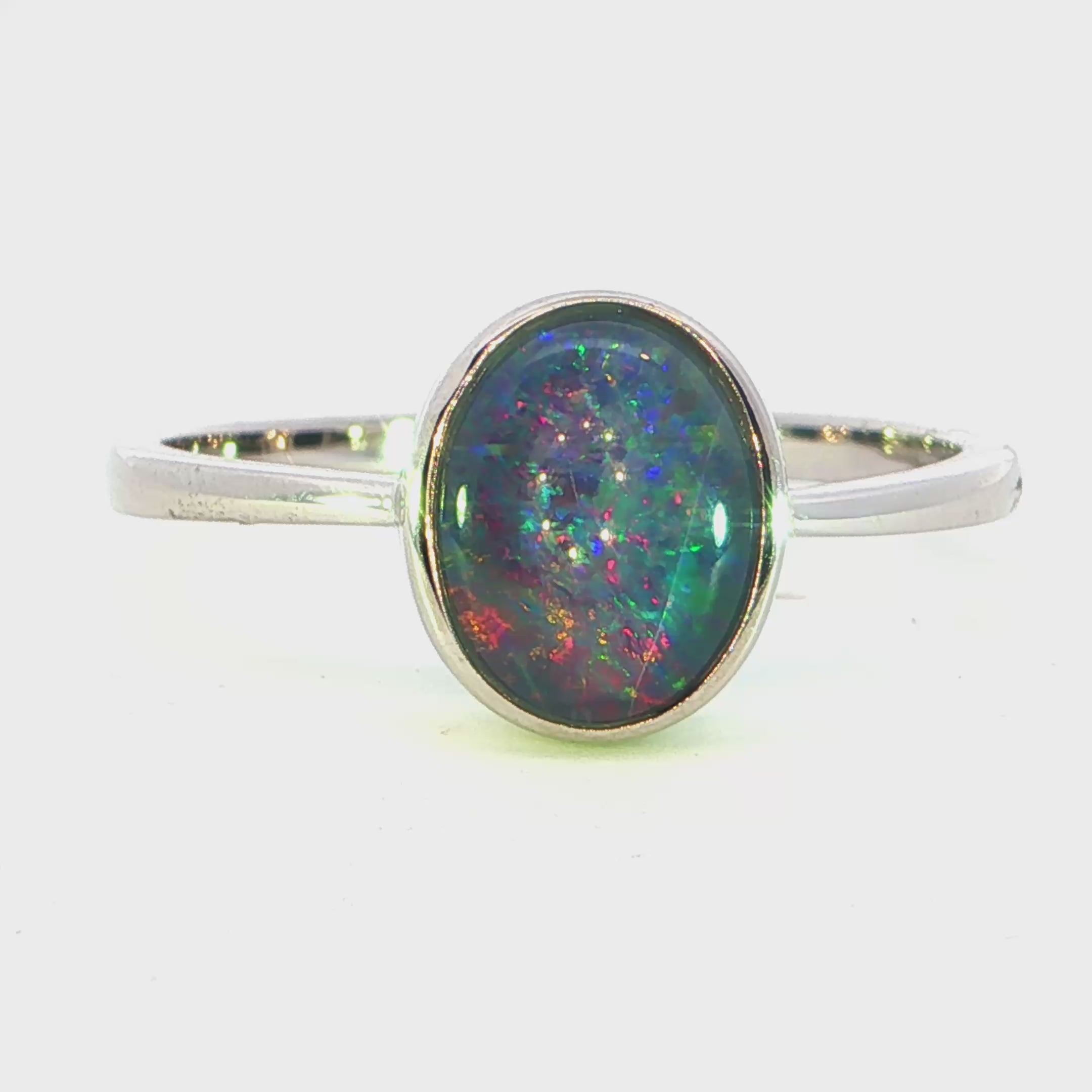 Triplet Opal Ring in 925 Sterling Silver - Multicolour