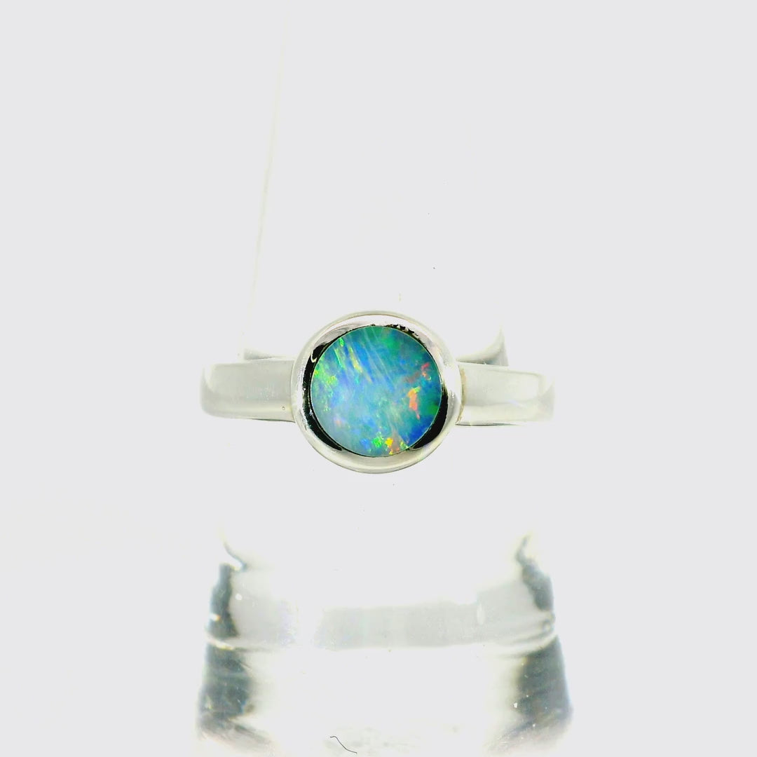 Doublet Opal Ring in 925 Sterling Silver - Multicolour