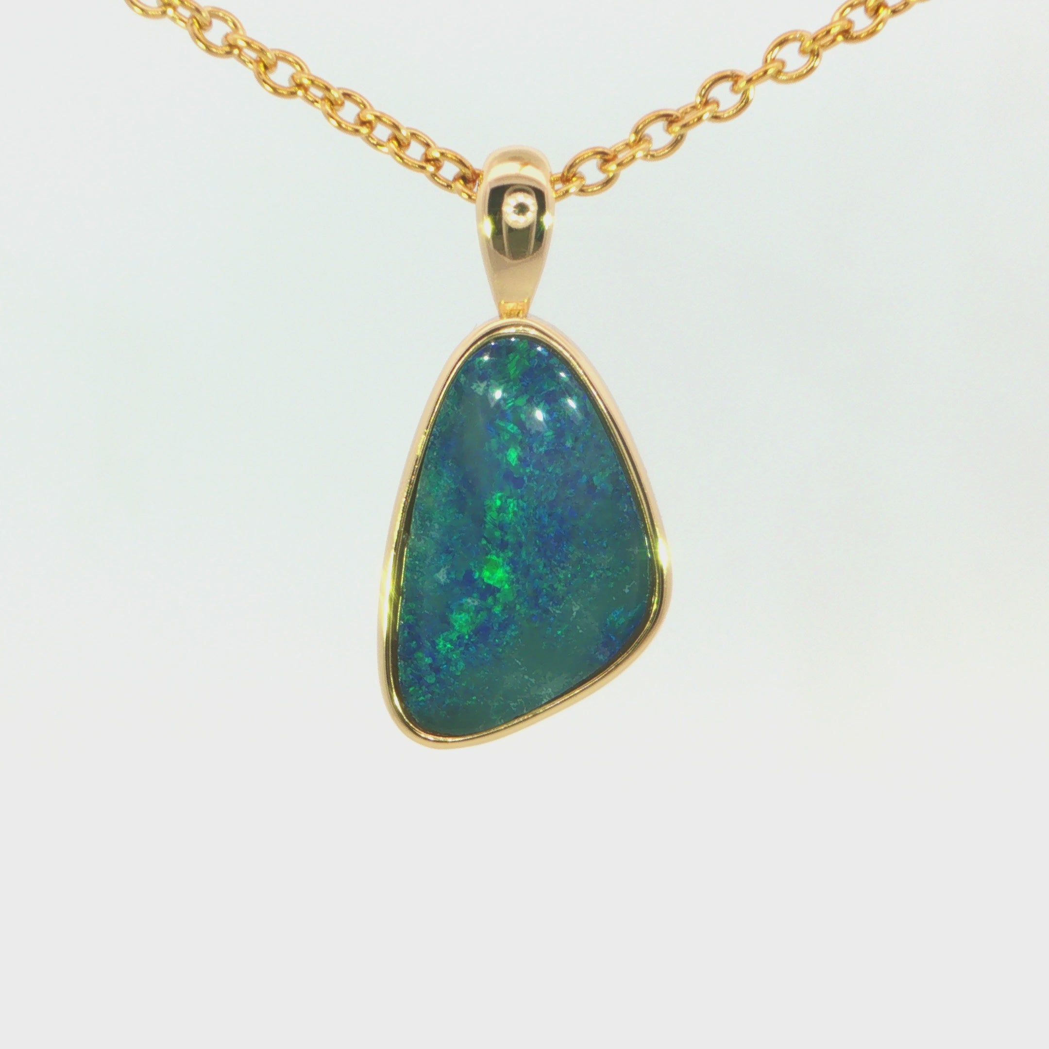 Australian Doublet Opal Pendant set in Gold Plated Sterling Silver - Blue-Green