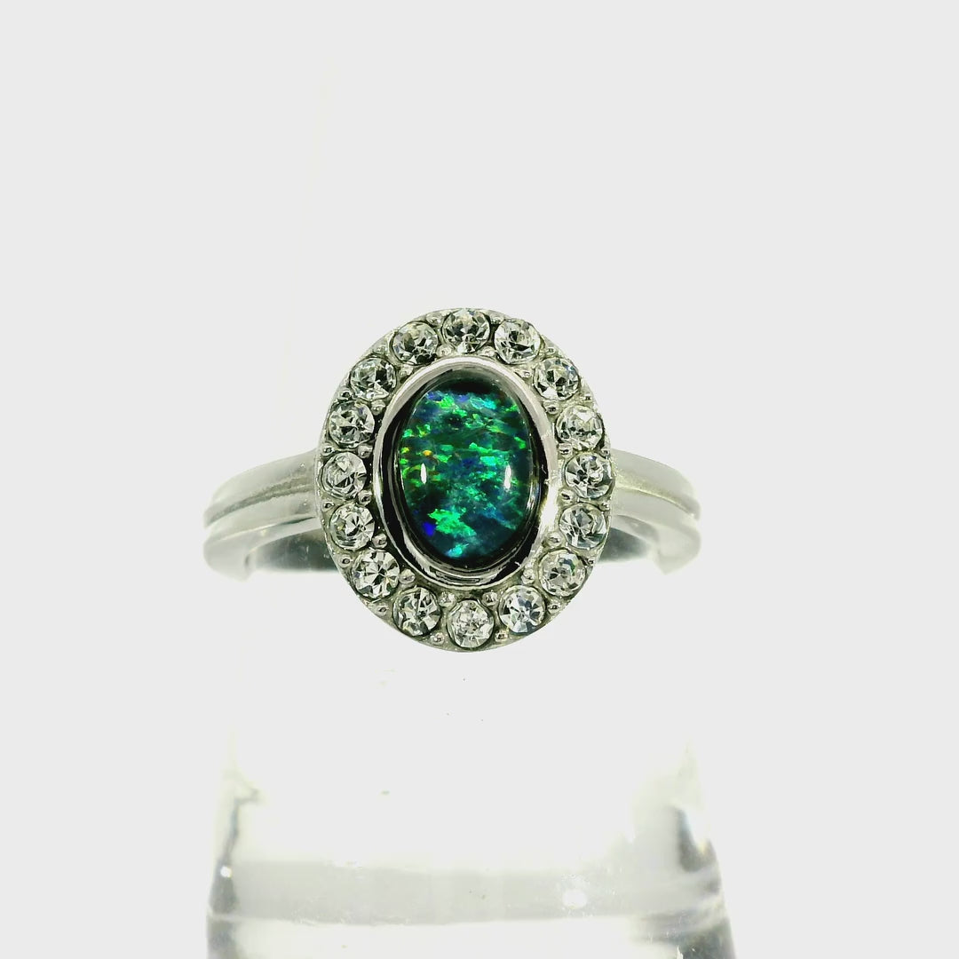 Triplet Opal Ring in Stainless Steel - Green-Blue