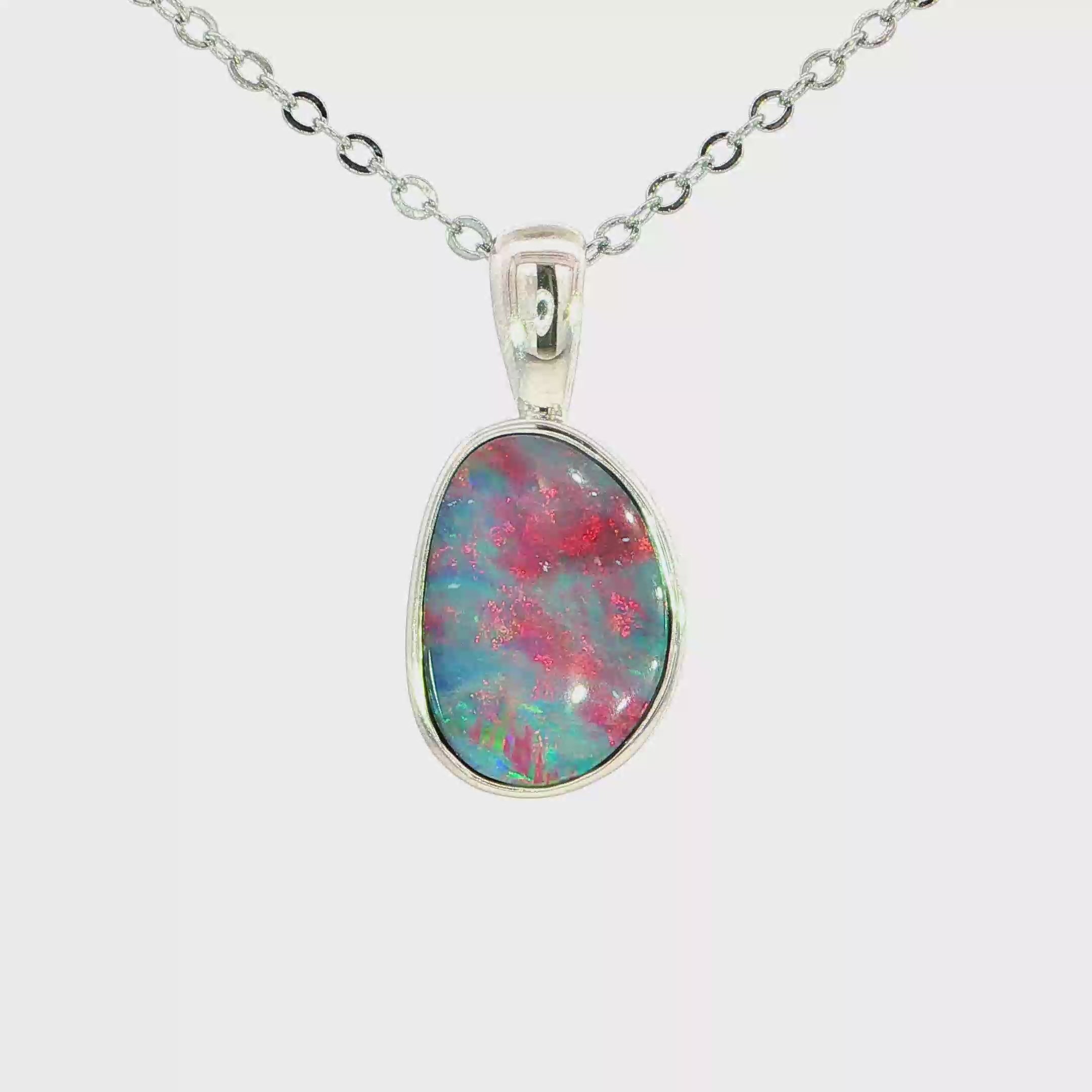 Australian Doublet Opal Pendant set in 925 Sterling Silver - Multicolour