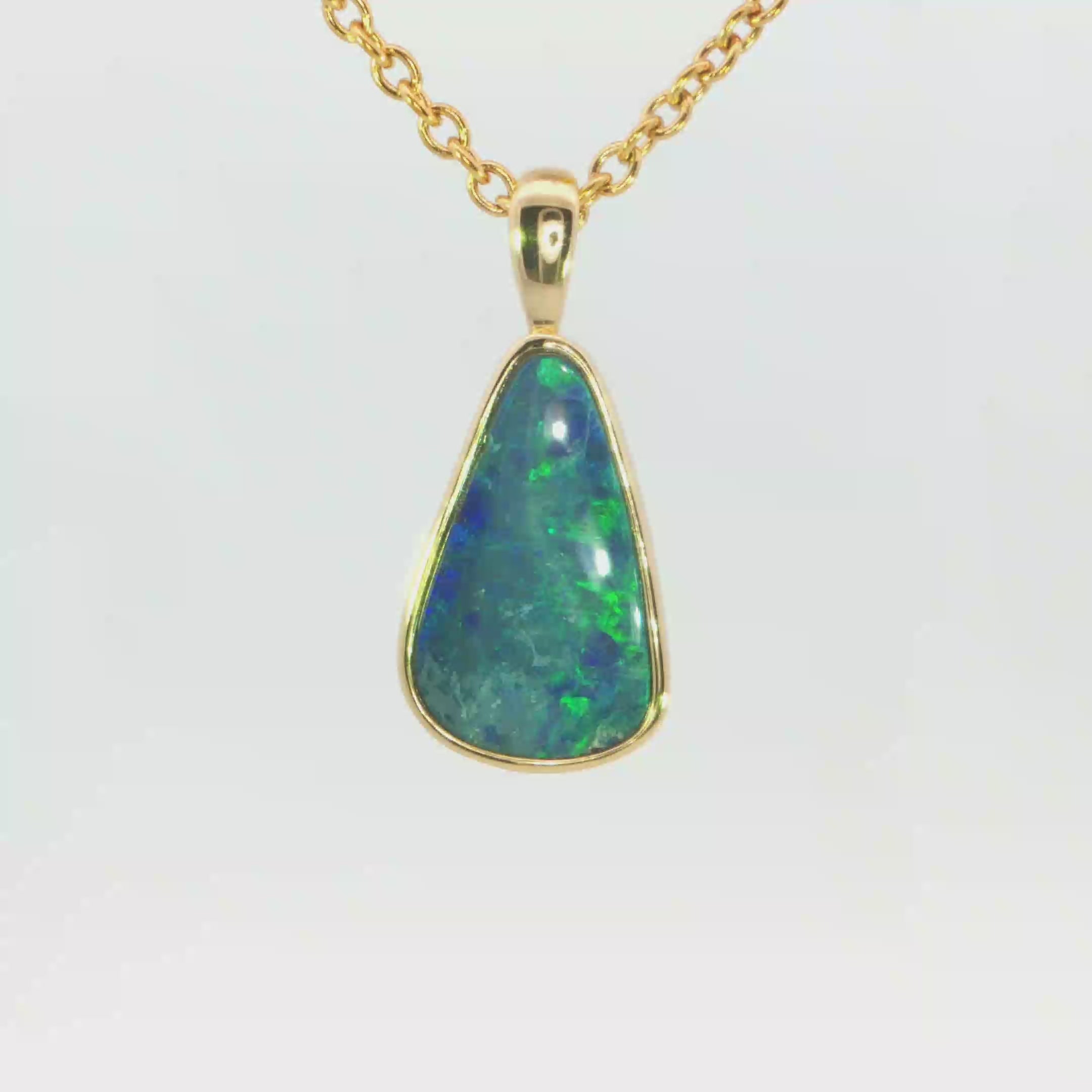 Australian Doublet Opal Pendant set in Gold Plated Sterling Silver - Green-Blue