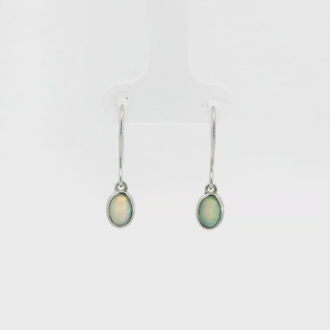 Light Opal Earrings In 925 Sterling Silver - Green-Blue