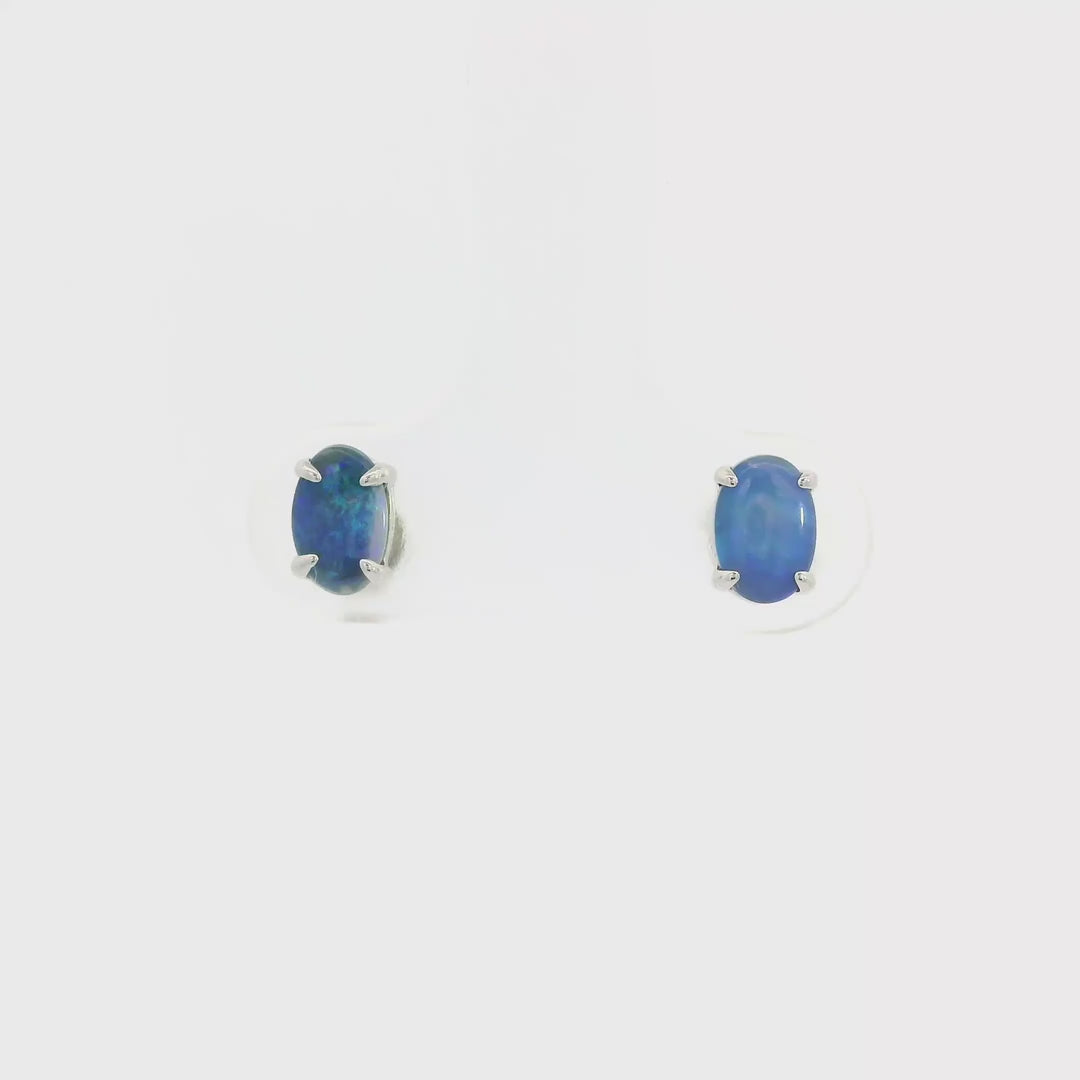 Triplet Opal Earrings in 925 Sterling Silver - Green-Blue