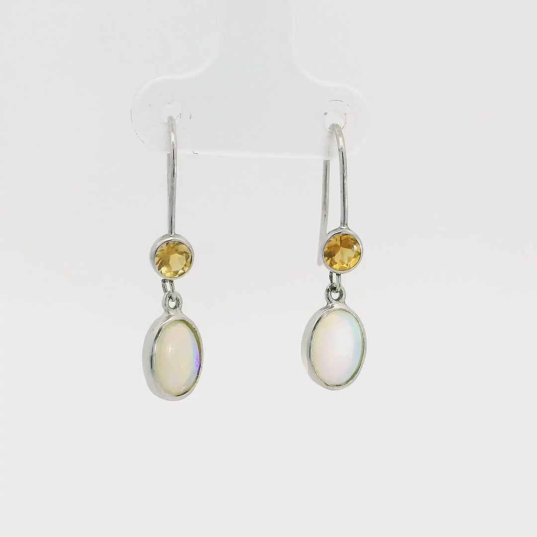Light Opal Earrings in 925 Sterling Silver - Green-Blue