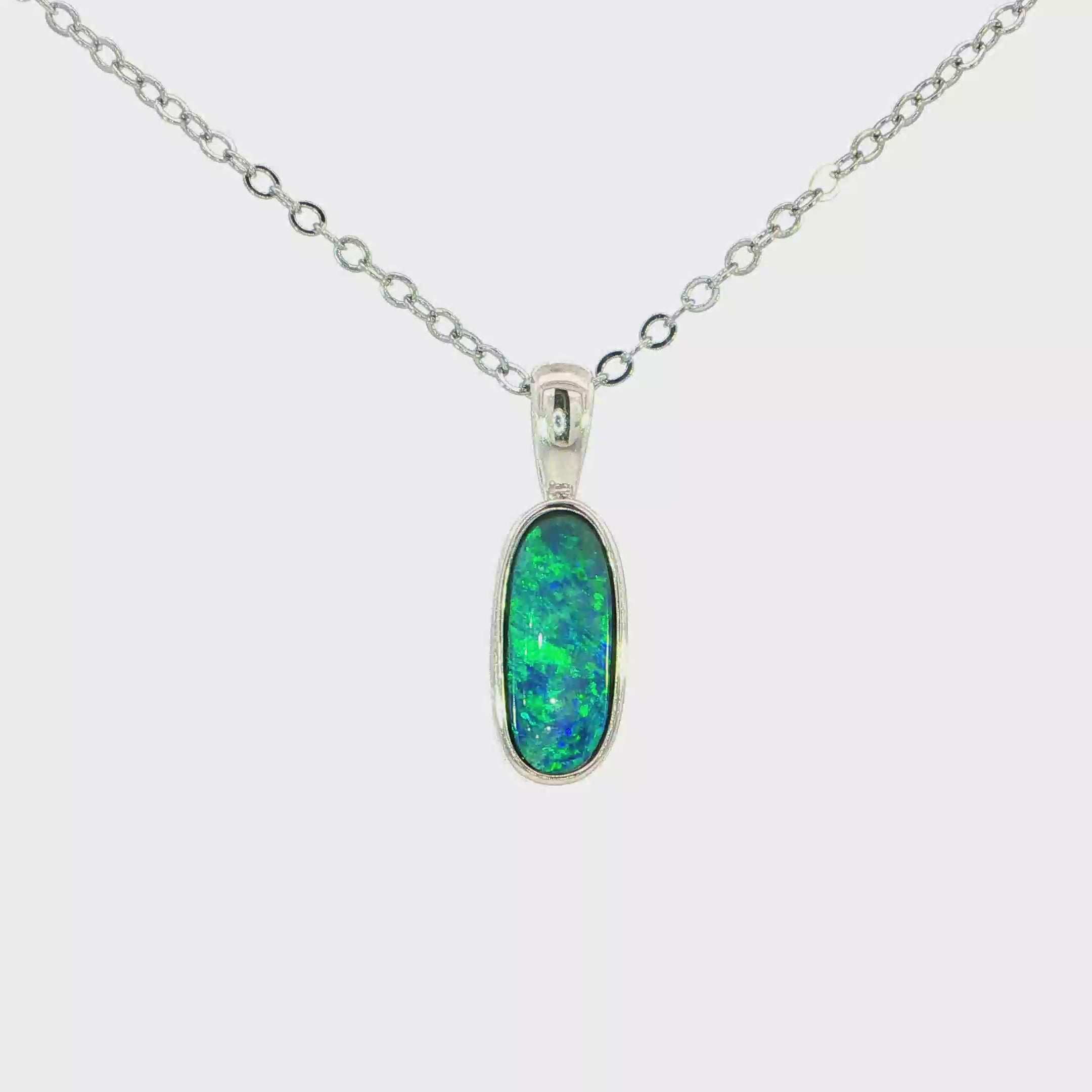 Australian Doublet Opal Pendant set in 925 Sterling Silver - Blue-Green