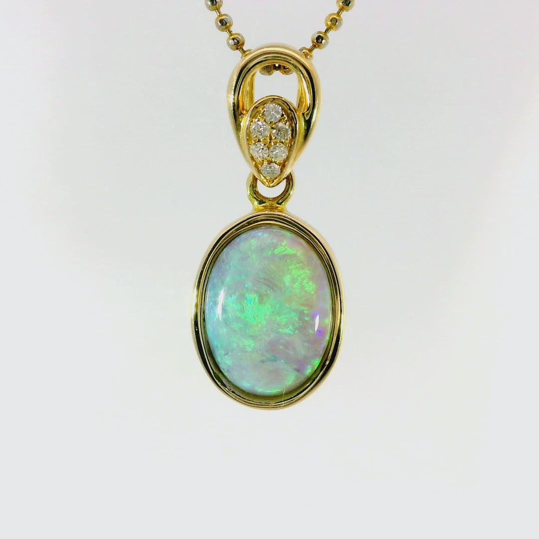 Black Opal Pendant in 14K Yellow Gold - Green-Blue