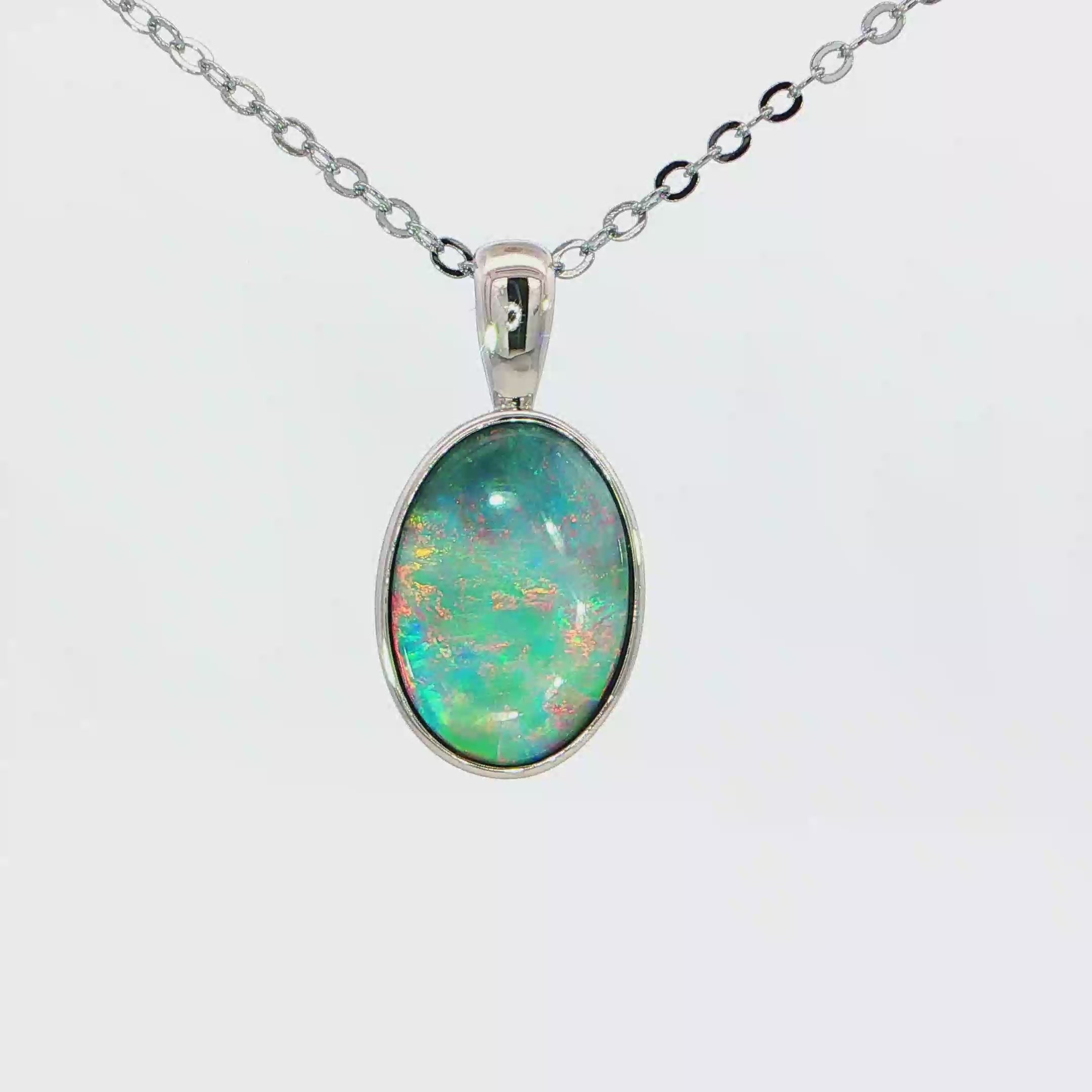 Australian Doublet Opal Pendant set in 925 Sterling Silver - Multicolour