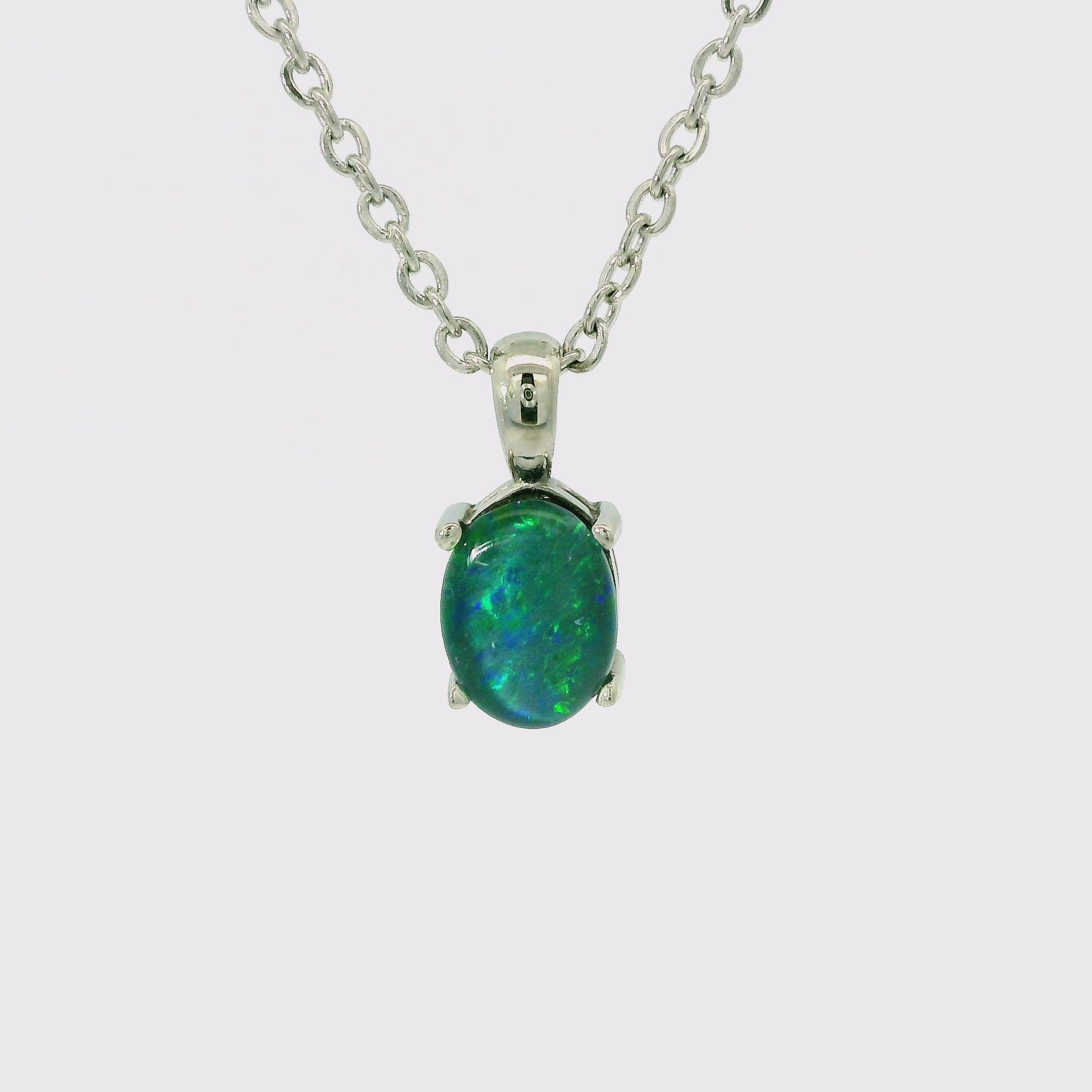 Triplet Opal Pendant in Stainless Steel - Green and Blue