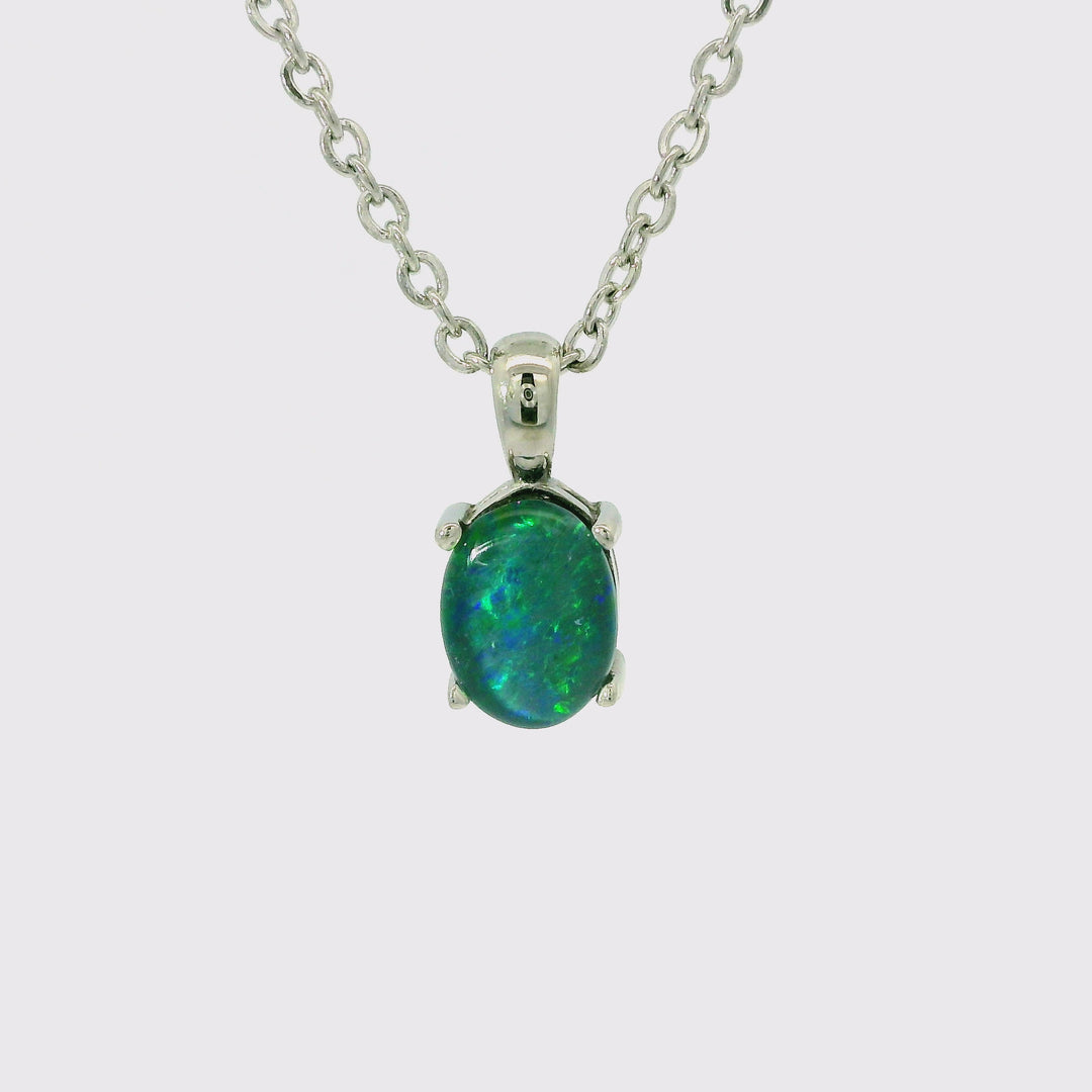 Video of a Triplet Opal Pendant in Stainless Steel - Green and Blue - Australian Opal Cutters and Pearl Divers