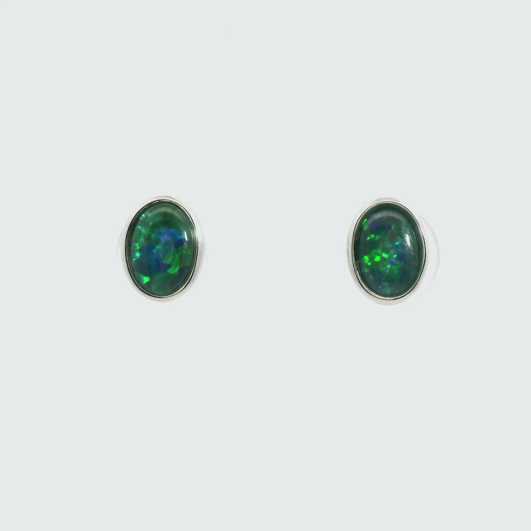 Triplet Opal Earrings in 925 Sterling Silver - Green-Blue
