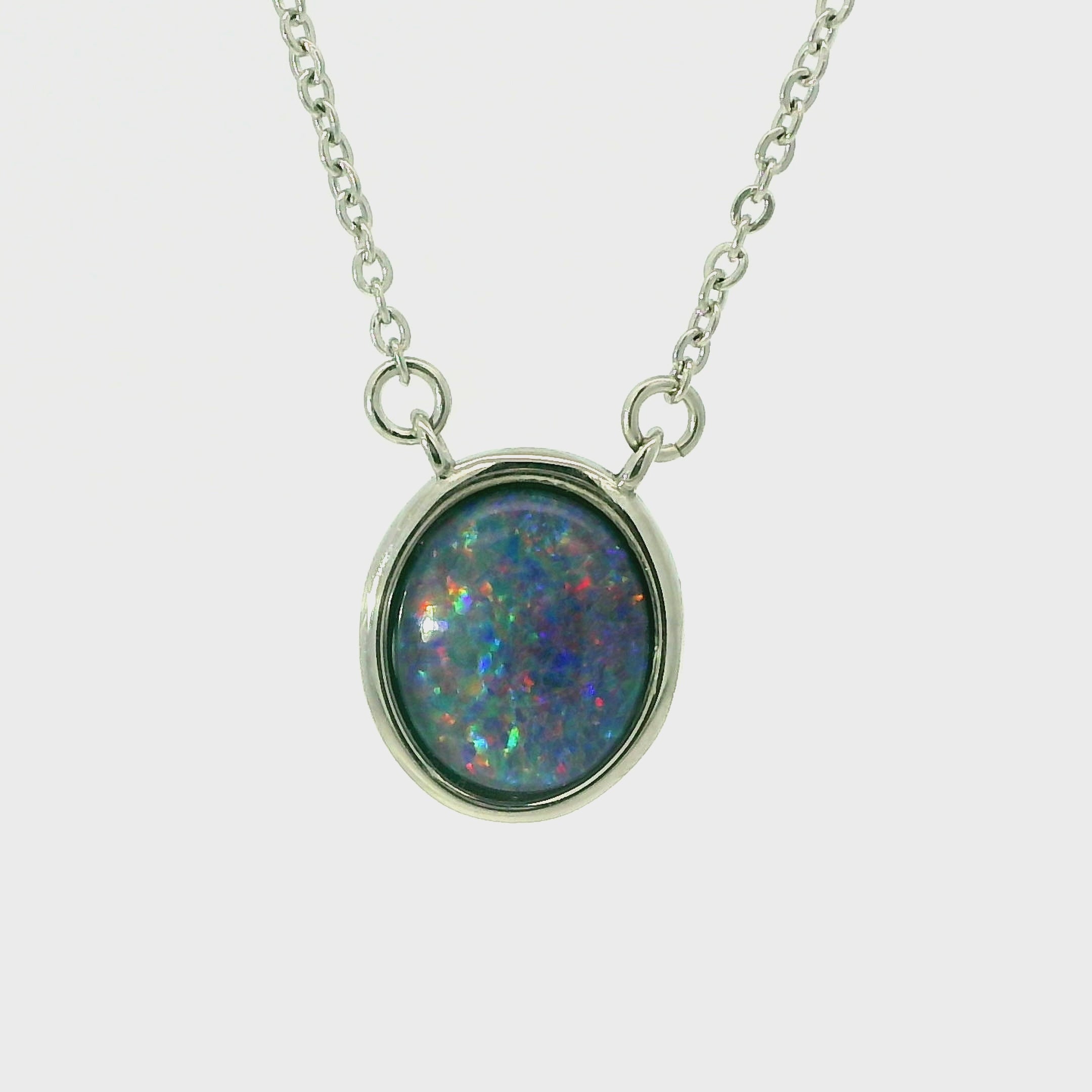 Triplet Opal Pendant in Stainless Steel - Multicolour