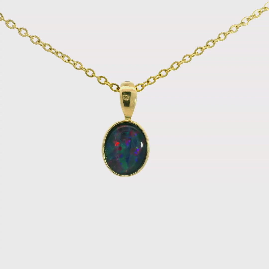 Triplet Opal Pendant in 14K Yellow Gold - Green-Blue