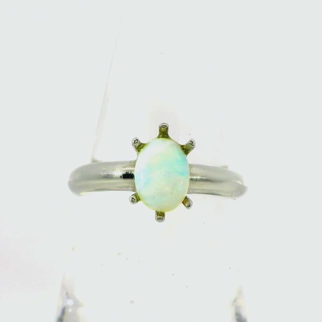 Light Opal Ring in Stainless Steel - Green-Blue