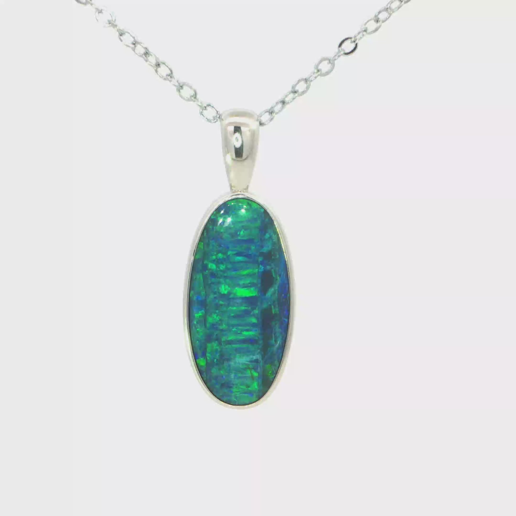 Australian Doublet Opal Pendant set in 925 Sterling Silver - Green-Blue