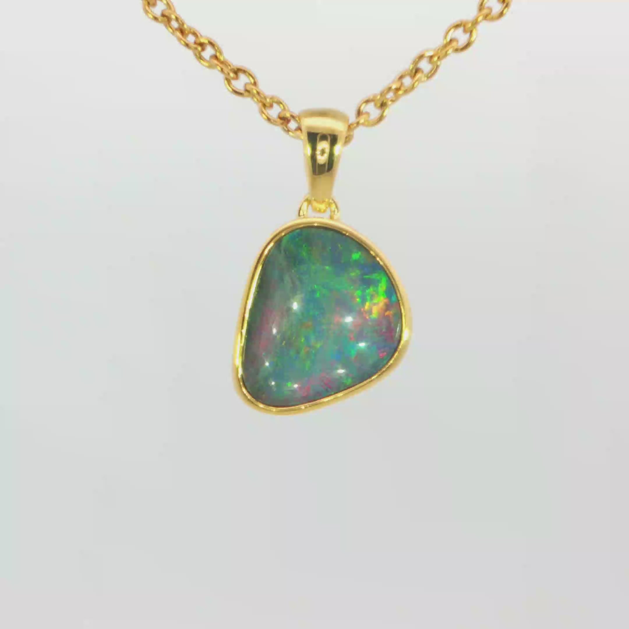 Australian Doublet Opal Pendant in Gold Plated Sterling Silver - Multicolour