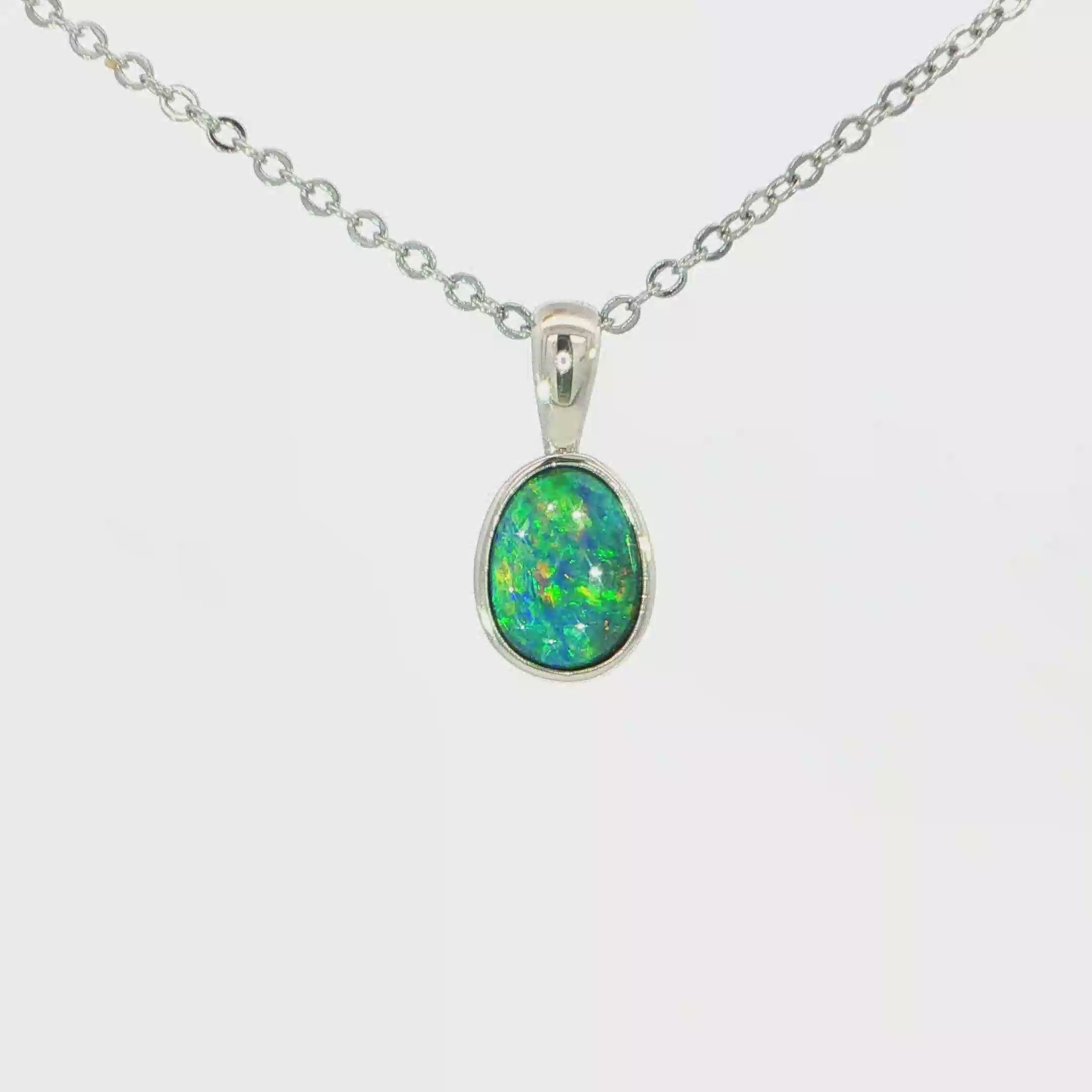 Australian Doublet Opal Pendant set in 925 Sterling Silver - Multicolour