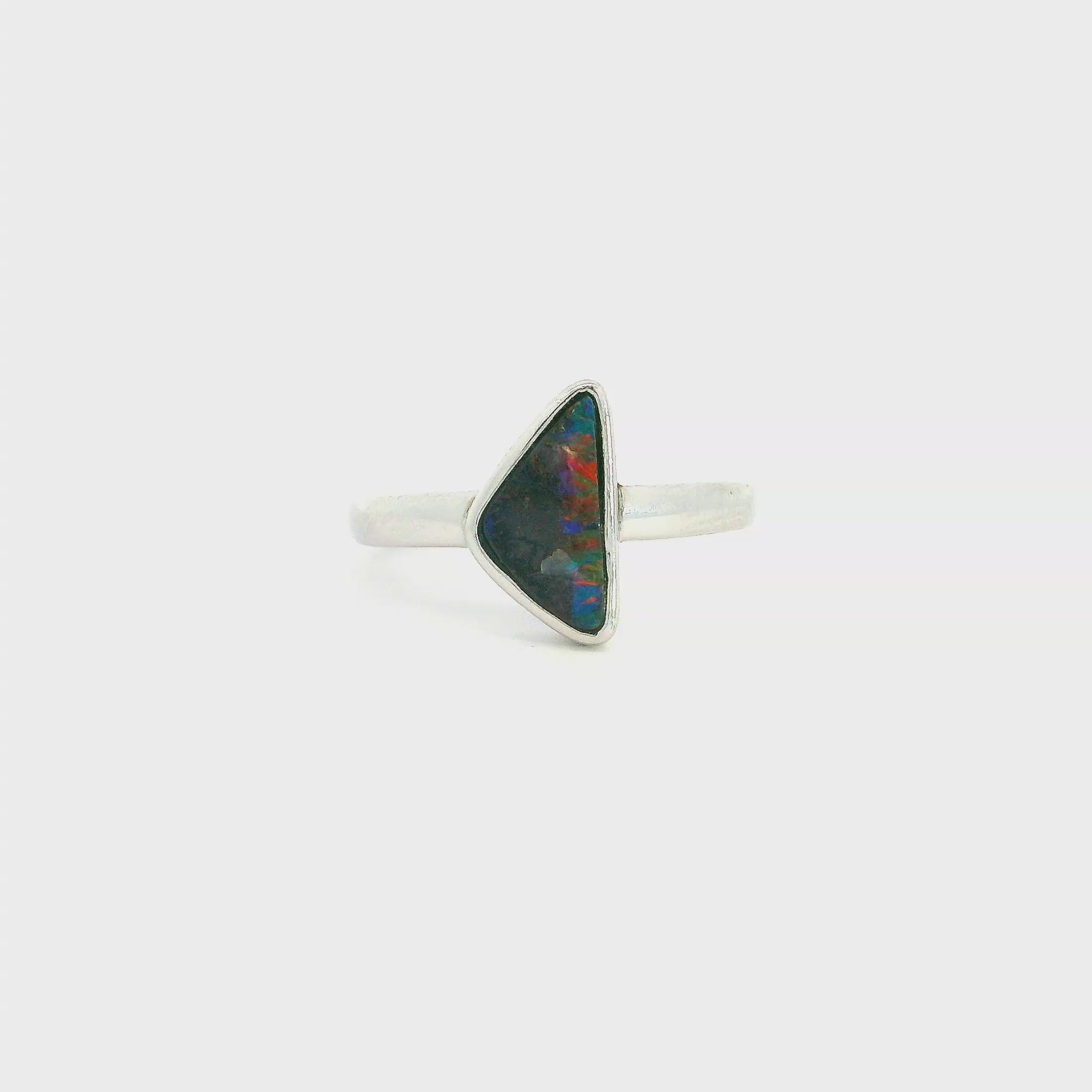 Boulder Opal Ring set in 925 Sterling Silver - Multicolour