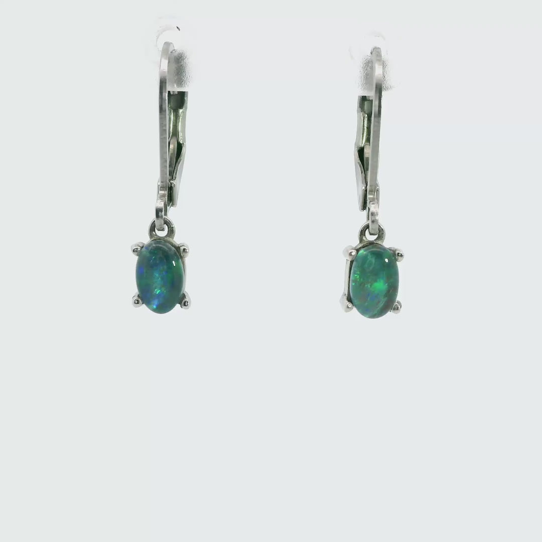 Triplet Opal Earrings in Stainless Steel - Green-Blue