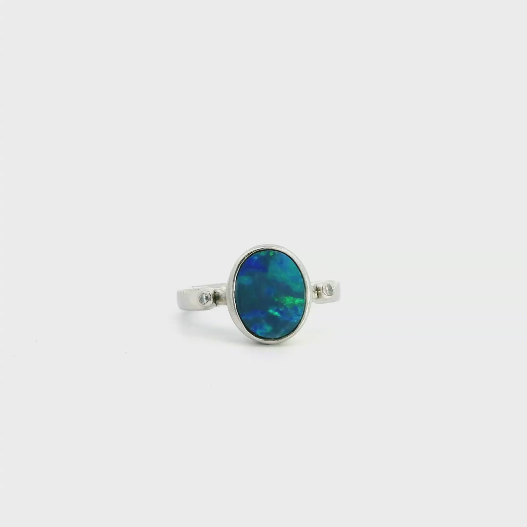 Doublet Opal Ring in 925 Sterling Silver - Green-Blue