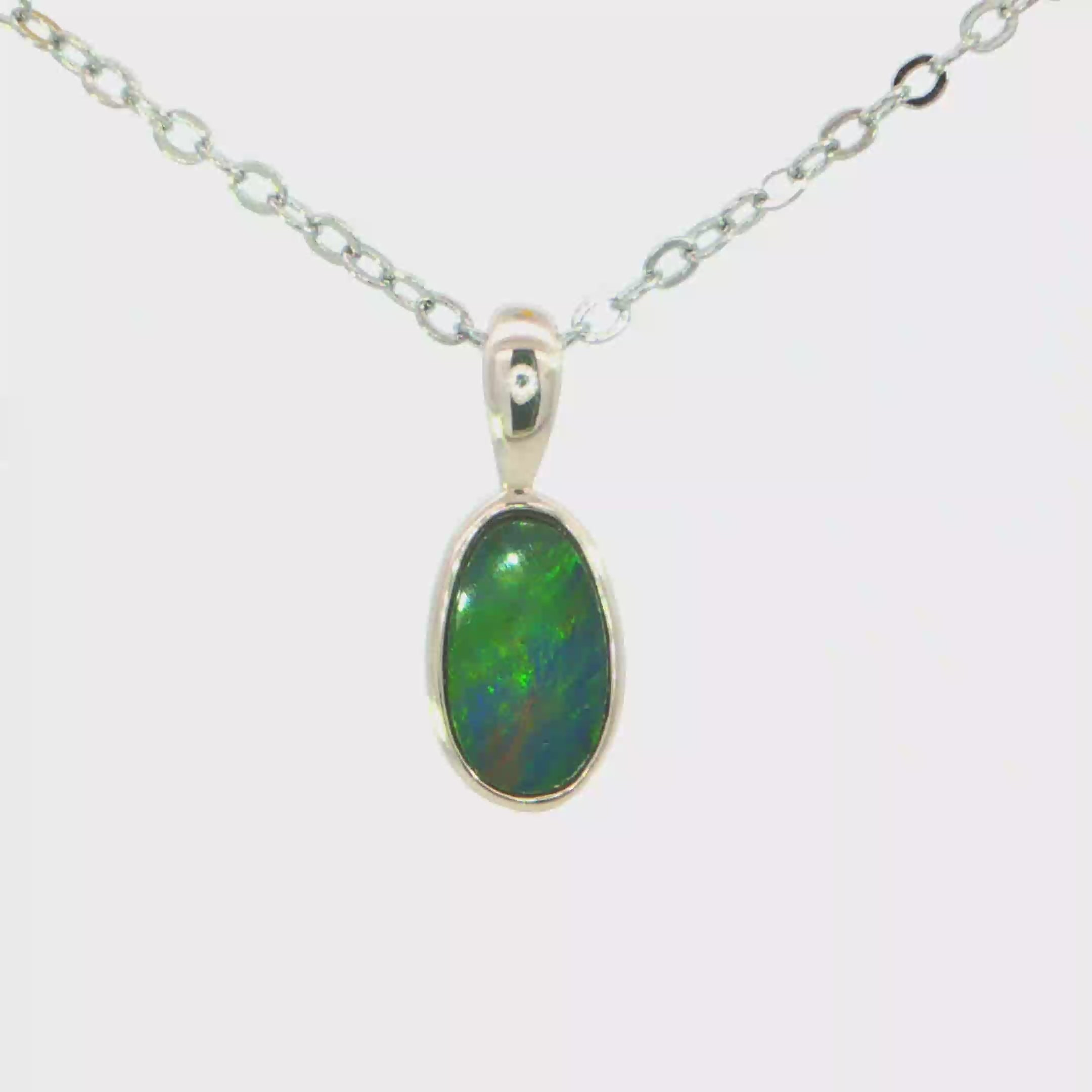 Australian Doublet Opal Pendant set in 925 Sterling Silver - Green and Blue