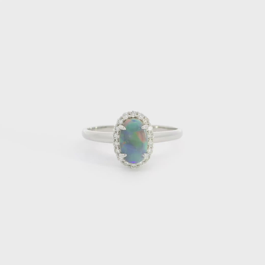 Black Opal Ring in 18K White Gold - Multicolour