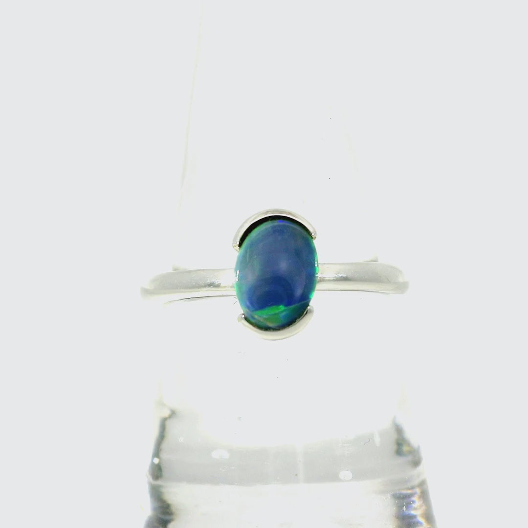Black Opal Ring In 925 Sterling Silver - Green-Blue