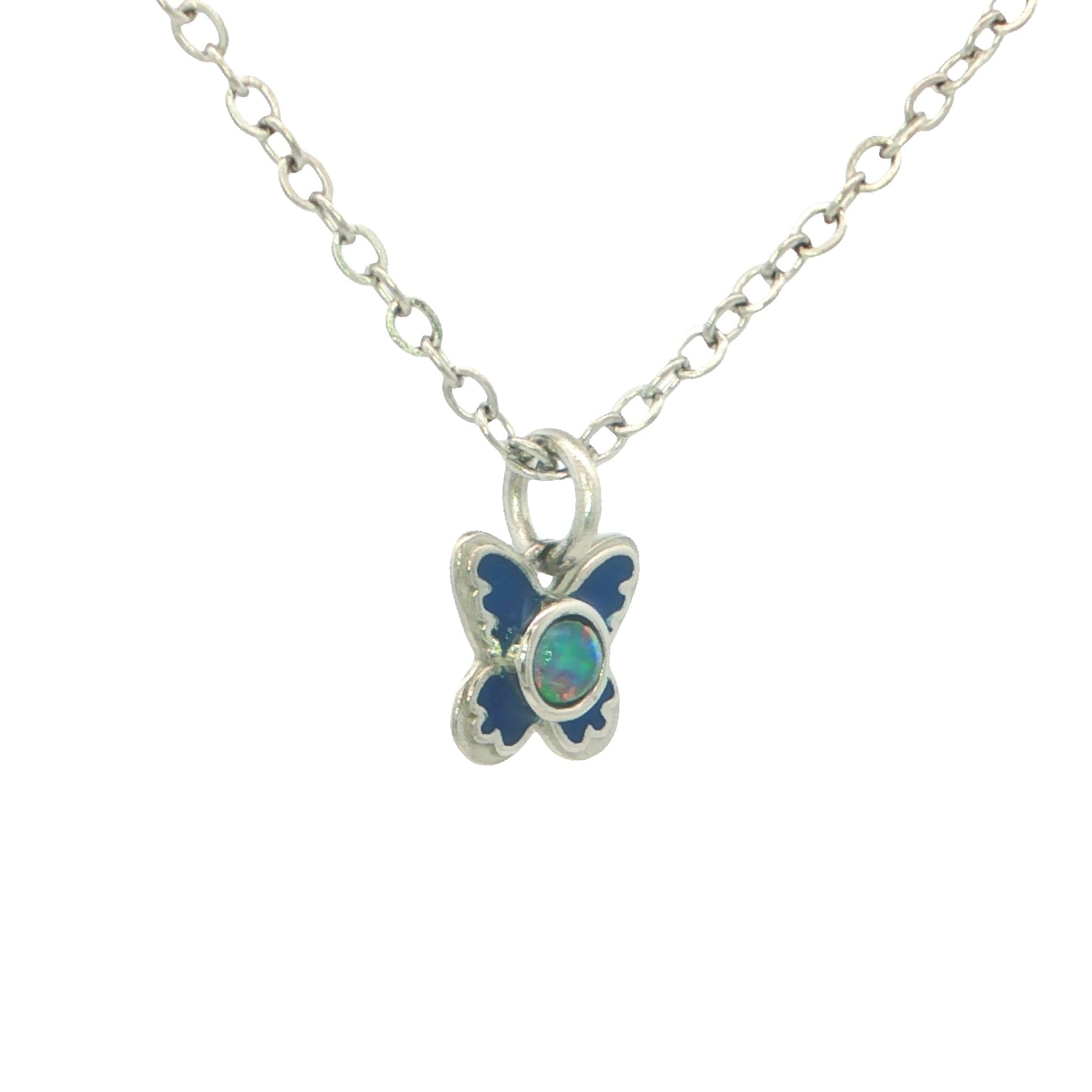 Triplet Opal Butterfly Pendant set in Stainless Steel - Multicolour - Australian Opal Cutters and Pearl Divers