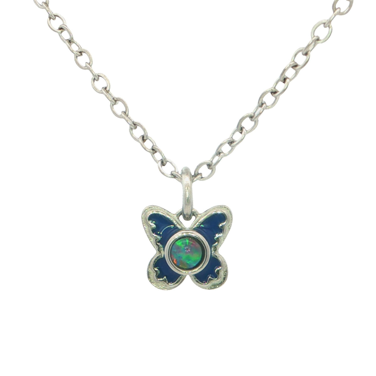 Triplet Opal Butterfly Pendant set in Stainless Steel - Multicolour - Australian Opal Cutters and Pearl Divers
