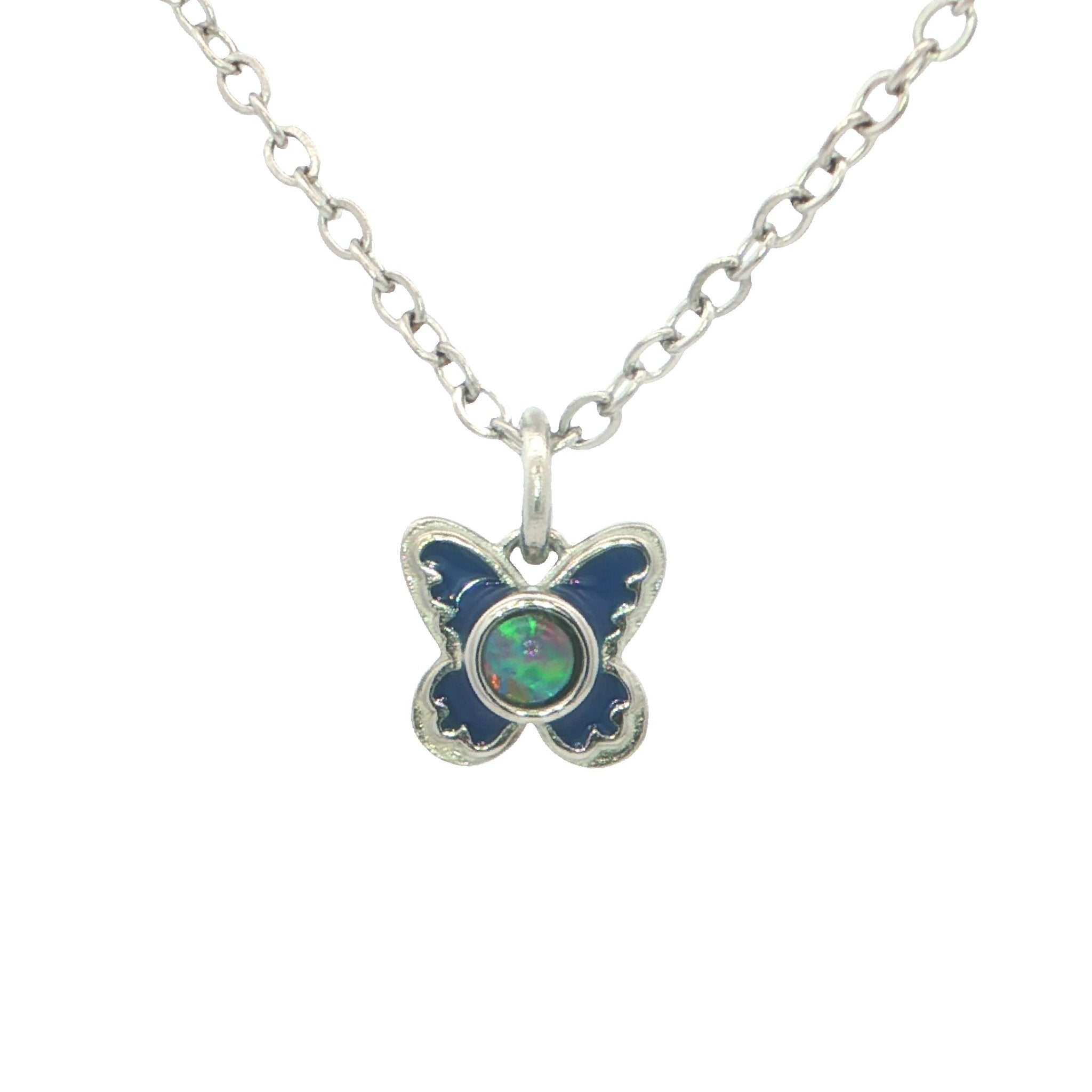 Triplet Opal Butterfly Pendant set in Stainless Steel - Multicolour - Australian Opal Cutters and Pearl Divers