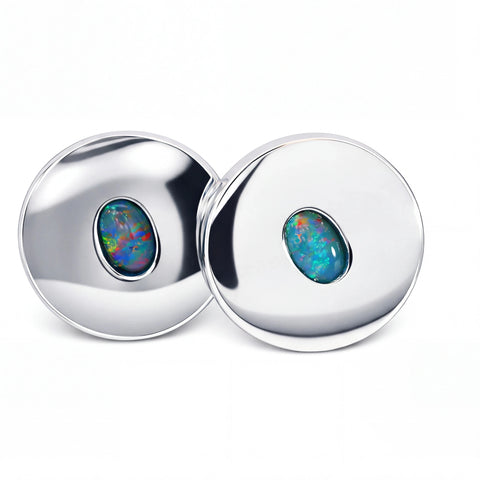 Triplet Opal Cufflinks in Sterling Silver- Multicolour - Australian Opal Cutters and Pearl Divers