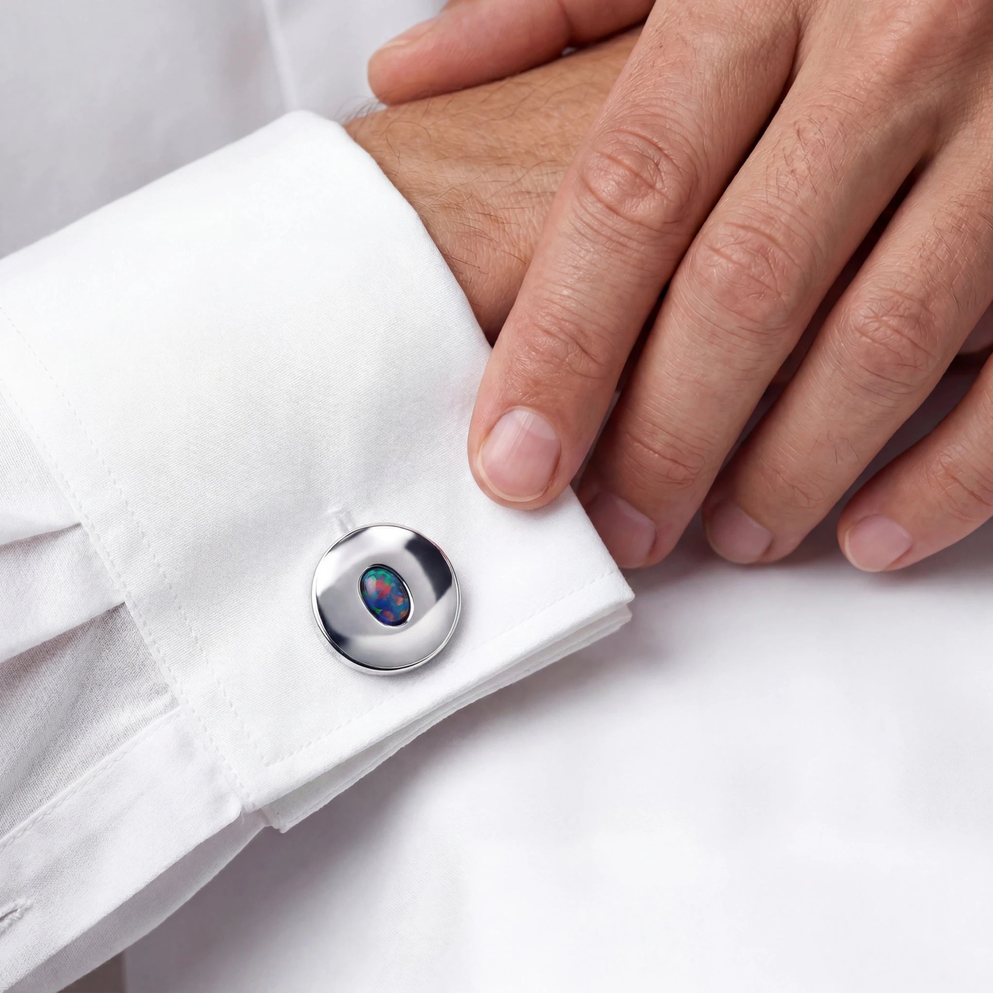 Triplet Opal Cufflinks in Sterling Silver- Multicolour - Australian Opal Cutters and Pearl Divers