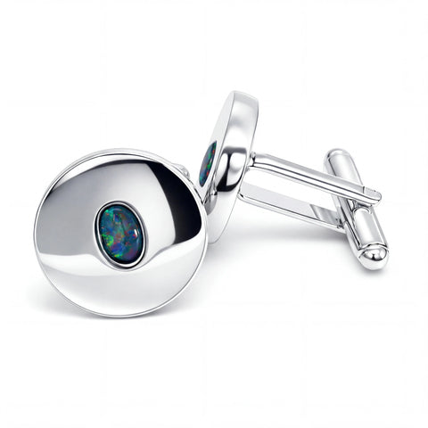 Triplet Opal Cufflinks in Sterling Silver- Multicolour - Australian Opal Cutters and Pearl Divers