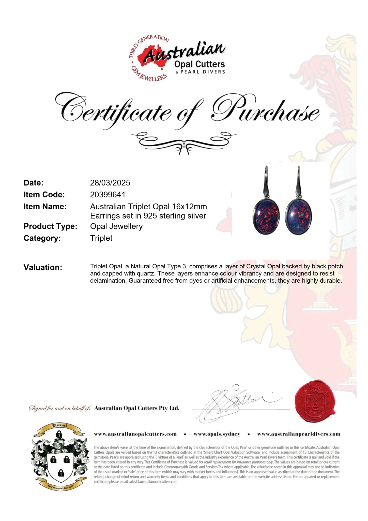 Triplet Opal Earrings In 925 Sterling Silver - Multicolour - Australian Opal Cutters and Pearl Divers