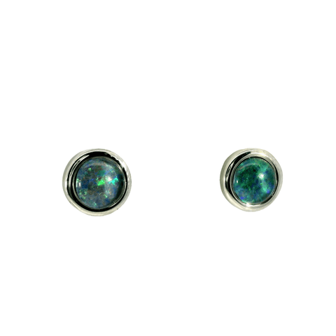 Triplet Opal Earrings in Stainless Steel - Green-Blue - Australian Opal Cutters and Pearl Divers