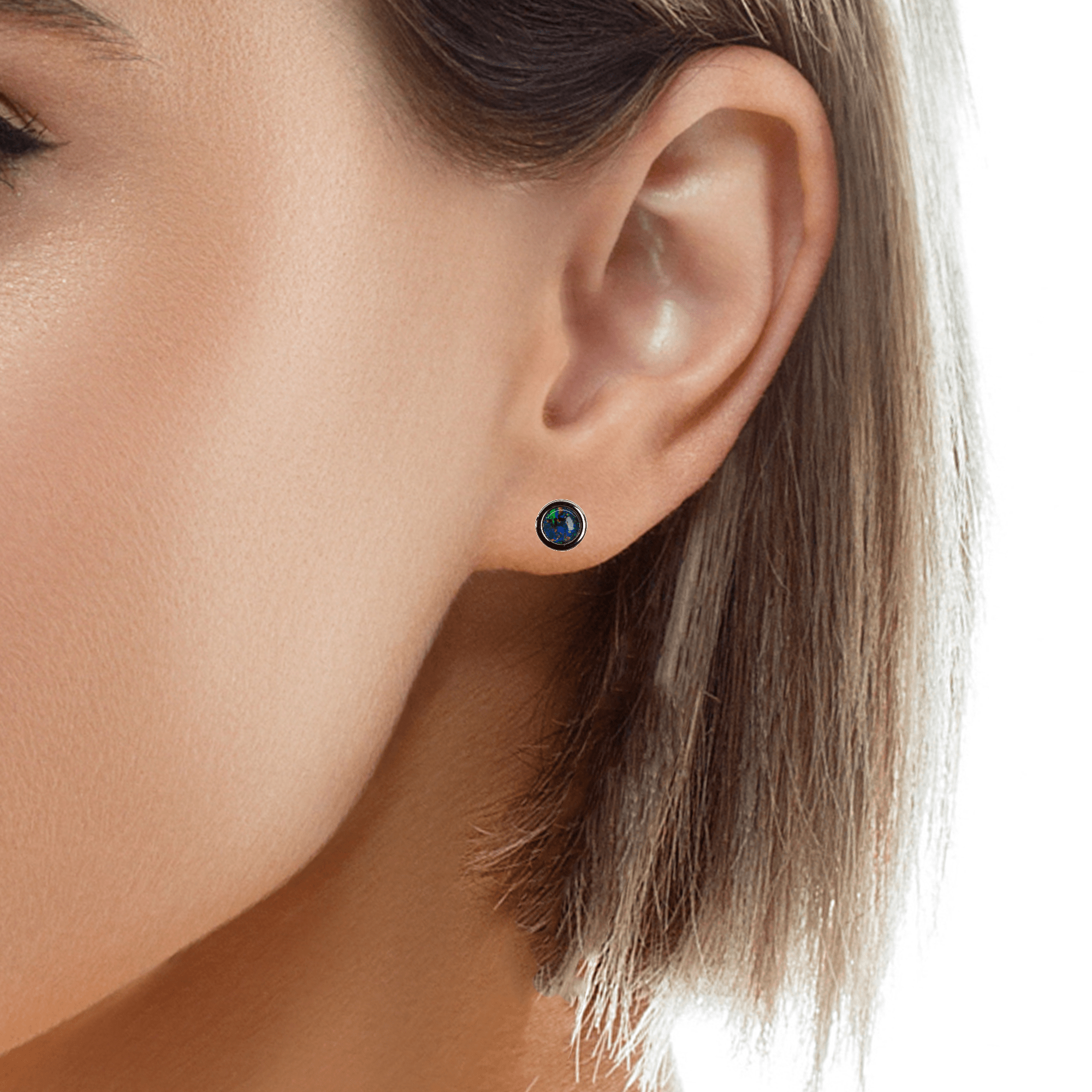 Triplet Opal Earrings in Stainless Steel - Green-Blue - Australian Opal Cutters and Pearl Divers