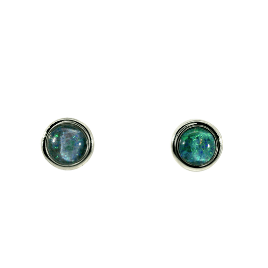 Triplet Opal Earrings in Stainless Steel - Green-Blue - Australian Opal Cutters and Pearl Divers