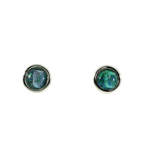 Triplet Opal Earrings in Stainless Steel - Green-Blue - Australian Opal Cutters and Pearl Divers