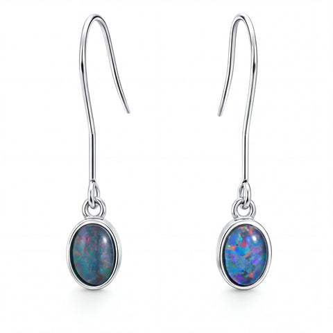 Triplet Opal Earrings in Stainless Steel - Multicolour - Australian Opal Cutters and Pearl Divers