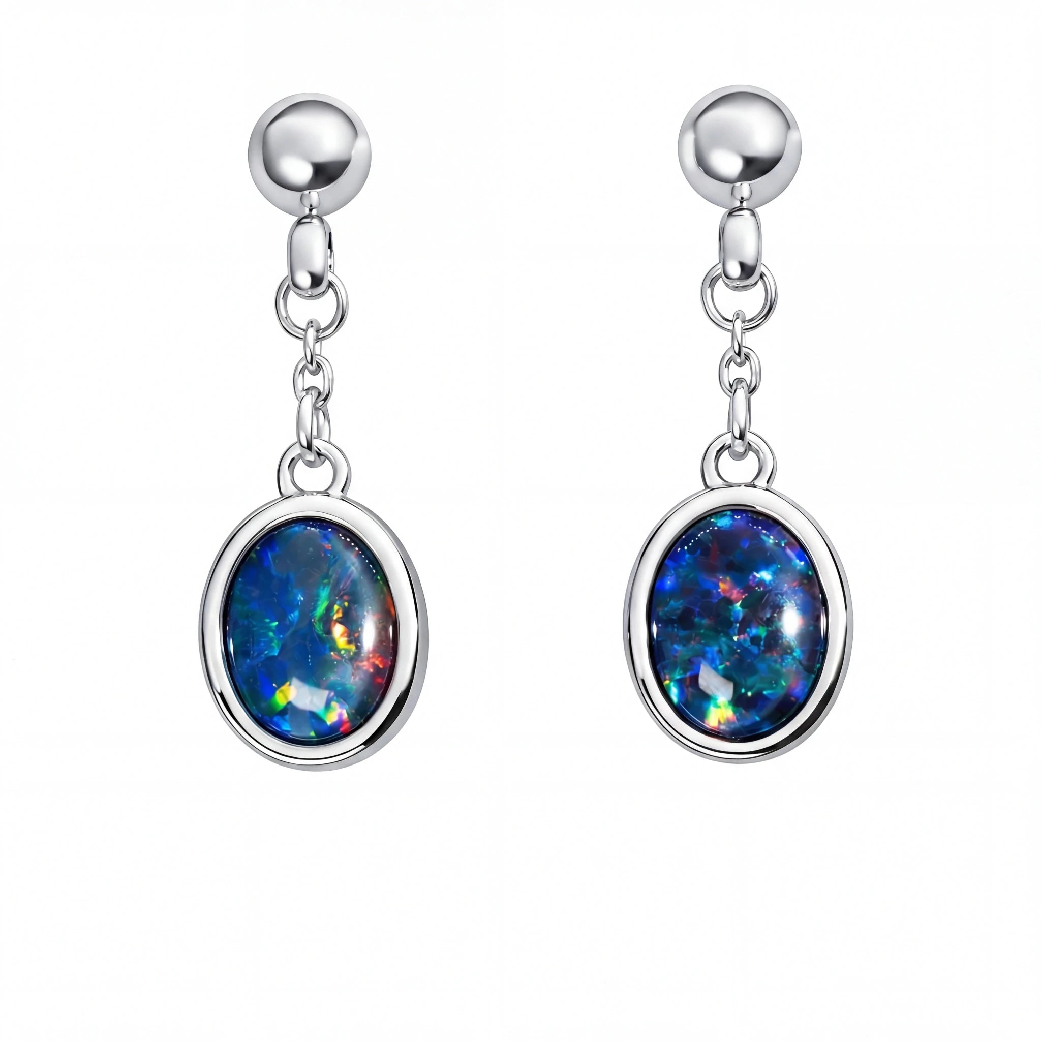 Triplet Opal Earrings in Stainless Steel - Multicolour - Australian Opal Cutters and Pearl Divers
